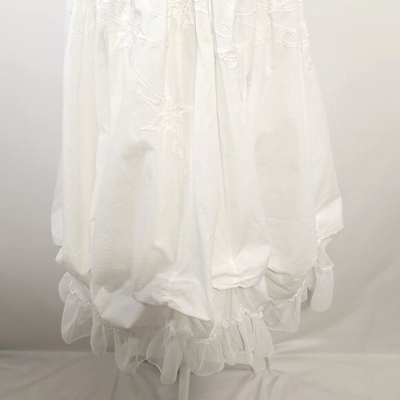 Forever 21 Size Small White Embroidered Ruched Tulle Hem Smocked Midi Dress - Picture 4 of 16